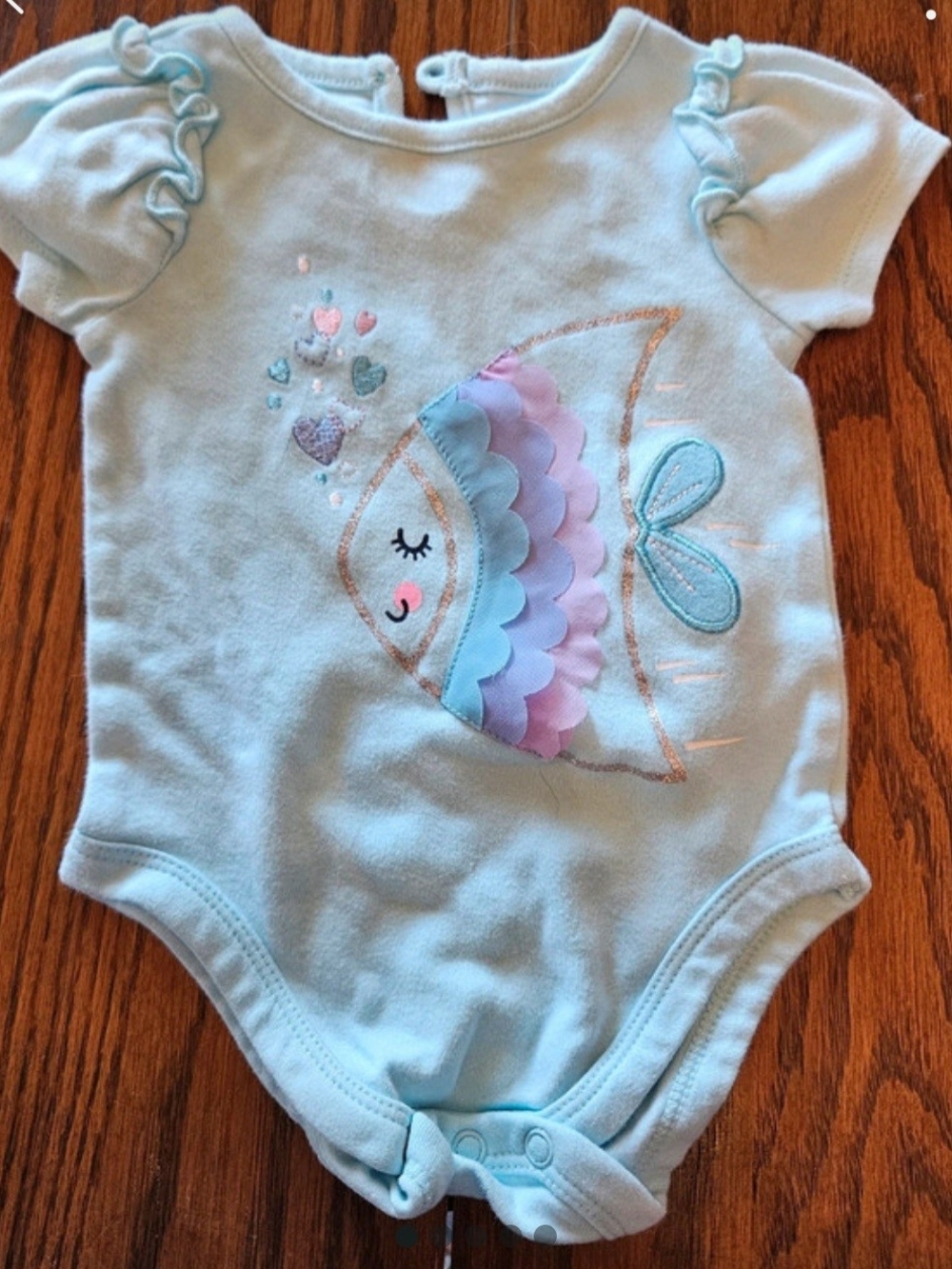 Garanimals Light Blue Baby One-Piece Bodysuit with Pastel Fish Applique